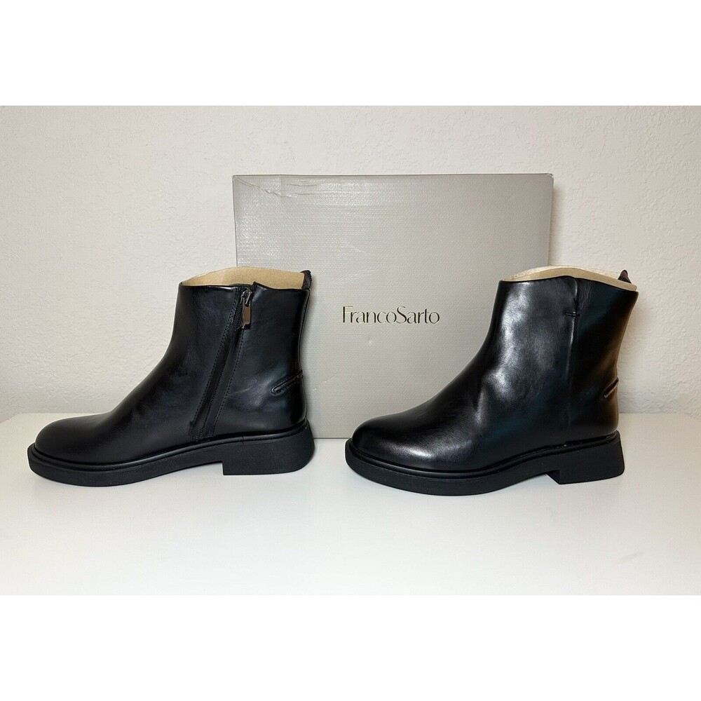 *NEW* Franco Sarto Bealy Black Leather Ankle Booties Women's SIZE 6